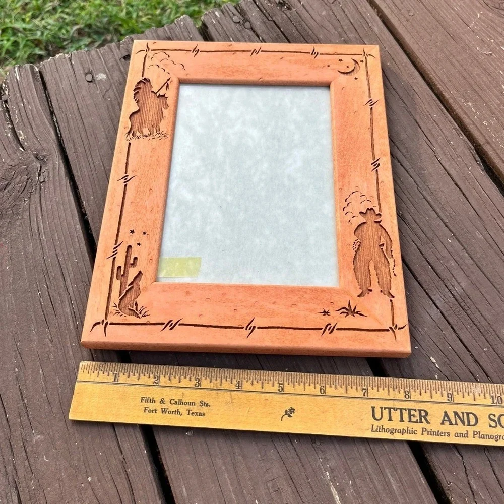 Western Cowboy‎ Indian Photo Frame Rustic Wood Decor Desert Scene